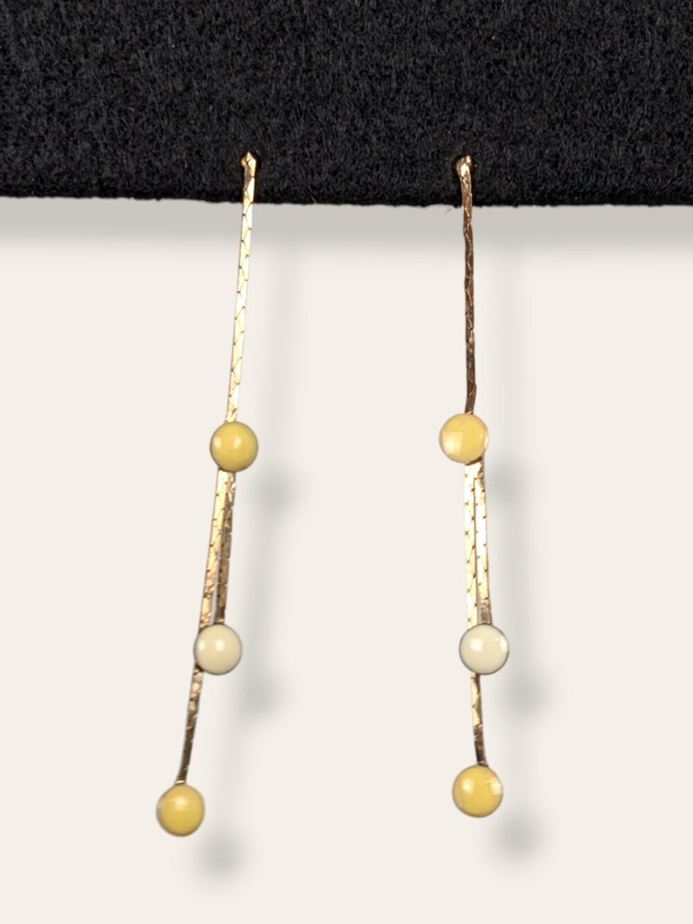 Vintage Yellow & White Enamel Dot Chain Earrings